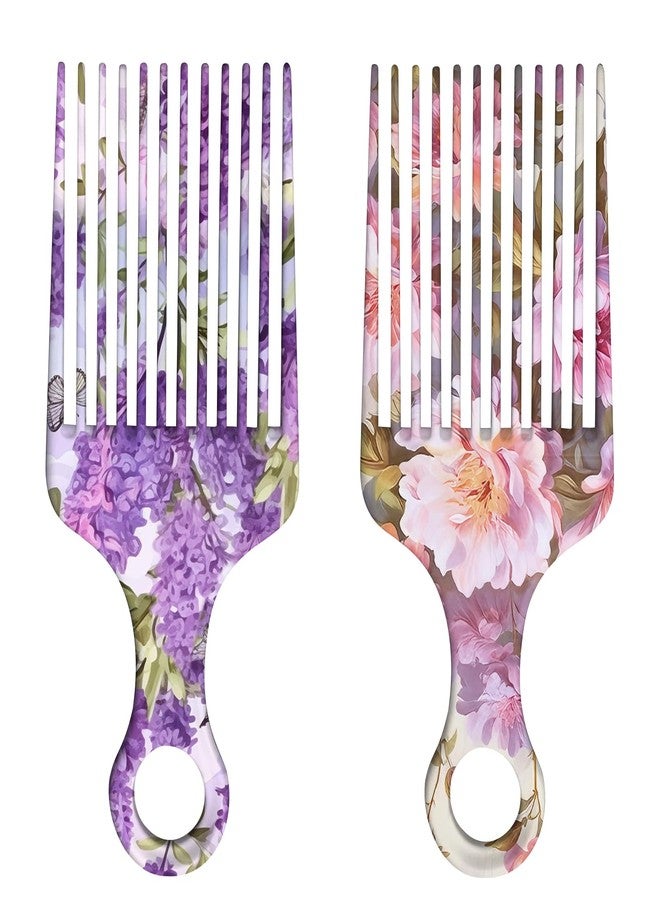 GABraden 2 Pcs Afro Pick Comb for Natural Curly Hair,Portable Styling Hair Pick for Travel,Anti-Static,Cute Afro Comb for Women Men and Girls(Purple-T6) - Image 1